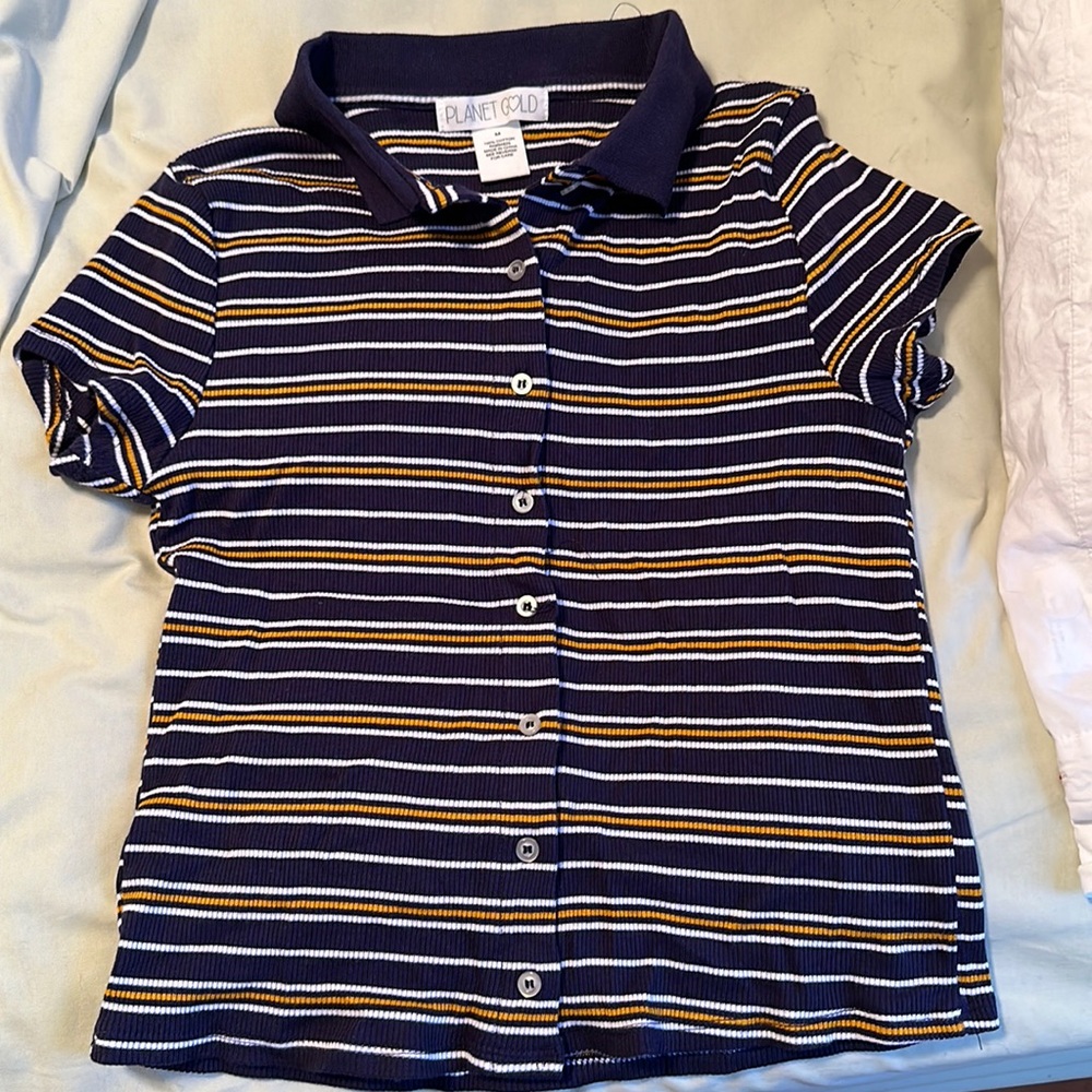 Planet Gold Retro Polo Top